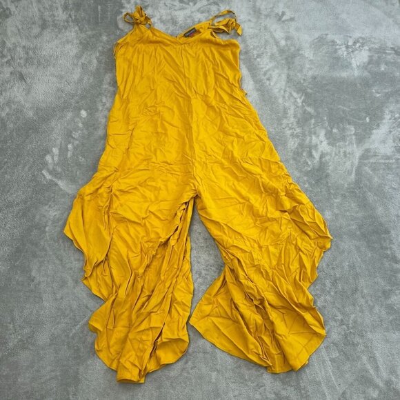Vince Camuto Womens Yellow Ruffle Hem Jumpsuit S 100% Rayon NWT 6136 - Picture 1 of 8